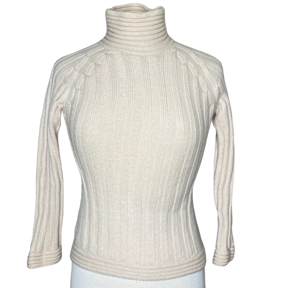 Max Mara chunky knit ivory turtleneck sweater medium wool cropped
